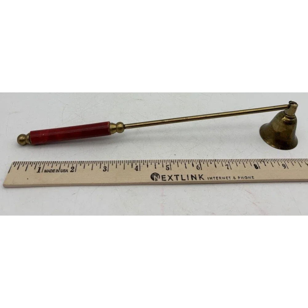 Vintage Brass Candle Snuffer Red Wood Handle Fireplace Candle Extinguisher
